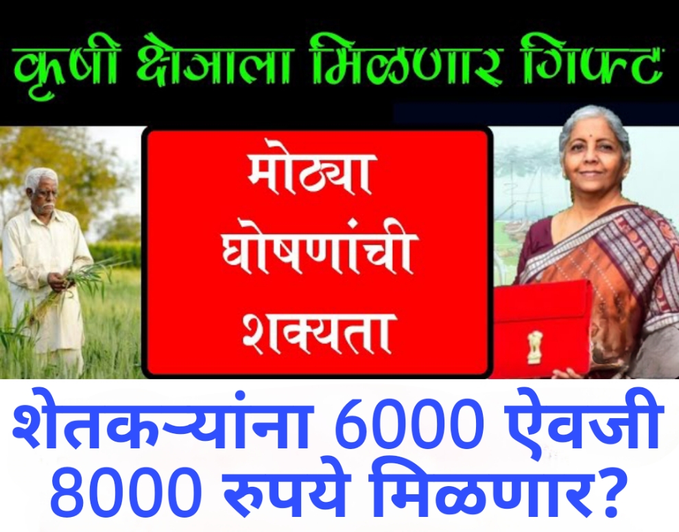 Sarkari yojana शेतकऱ्यांना 6000 ऐवजी 8000 रुपये मिळणार? अर्थसंकल्पात शेतकऱ्यांसाठी मोठ्या घोषणांची शक्यता!